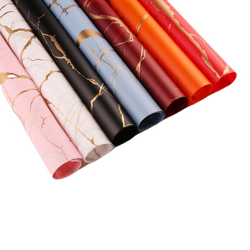 MYHC-13 Goldenes Marmormuster-Kunststoffblumen-Geschenkpapier