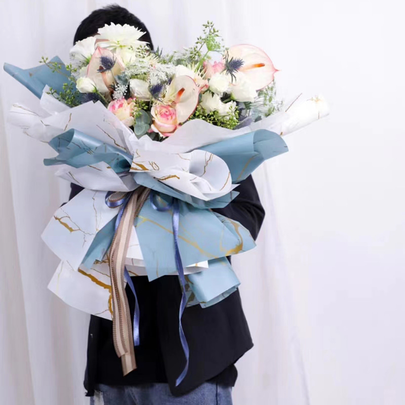 MYHC-13 Goldenes Marmormuster-Kunststoffblumen-Geschenkpapier