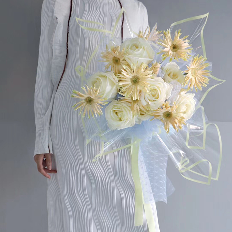 MYHC-15 Transparentes Blumen-Geschenkpapier aus Kunststoff mit einfarbigem Rand