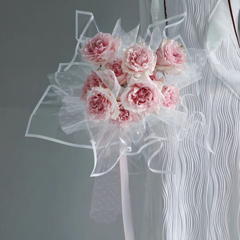 MYHC-15 Transparentes Blumen-Geschenkpapier aus Kunststoff mit einfarbigem Rand