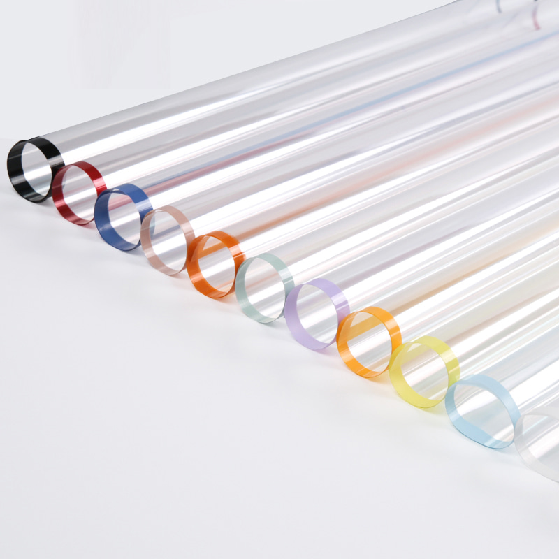 MYHC-15 Transparentes Blumen-Geschenkpapier aus Kunststoff mit einfarbigem Rand