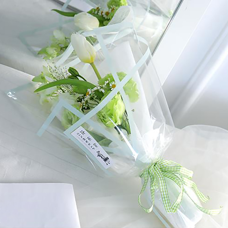 MYHC-15 Transparentes Blumen-Geschenkpapier aus Kunststoff mit einfarbigem Rand