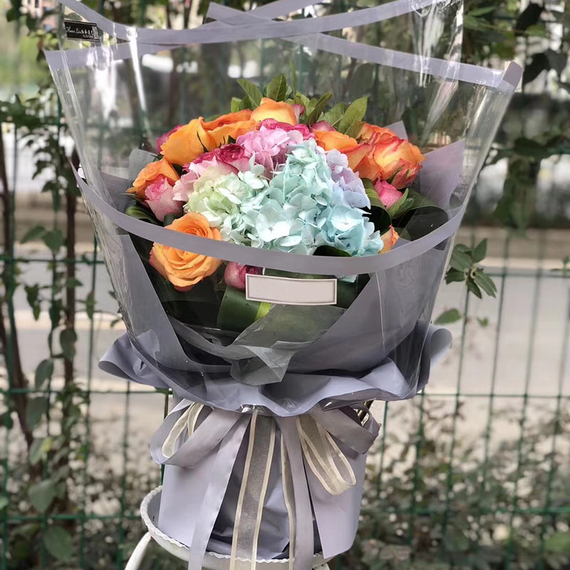 MYHC-16 Blumen-Geschenkpapier aus OPP-Kunststoff mit transparentem Rand