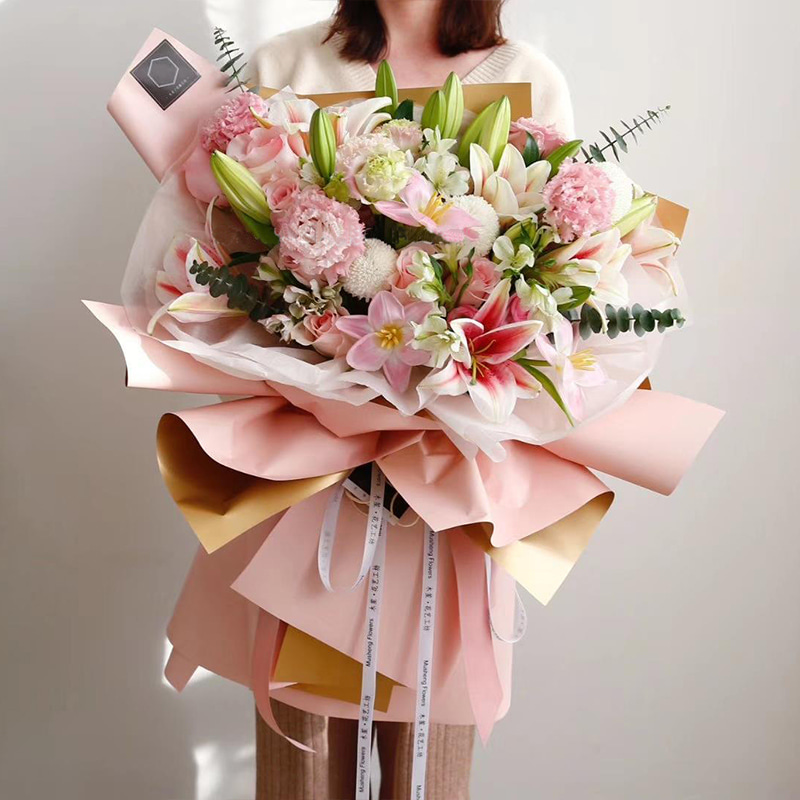 MYHC-17 Einseitiges Flash-Gold, doppelseitiges zweifarbiges Blumen-Geschenkpapier mit Perlglanzfolie