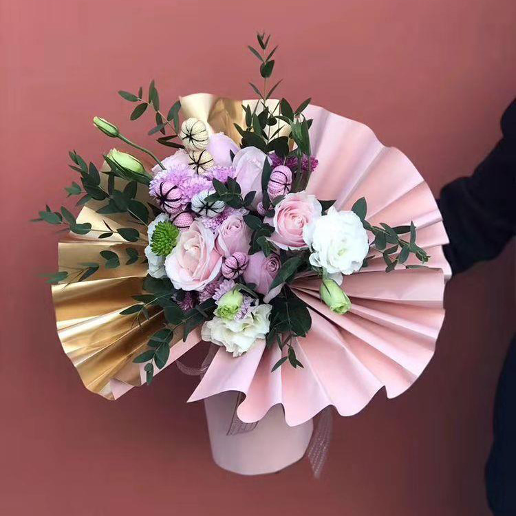 MYHC-17 Einseitiges Flash-Gold, doppelseitiges zweifarbiges Blumen-Geschenkpapier mit Perlglanzfolie