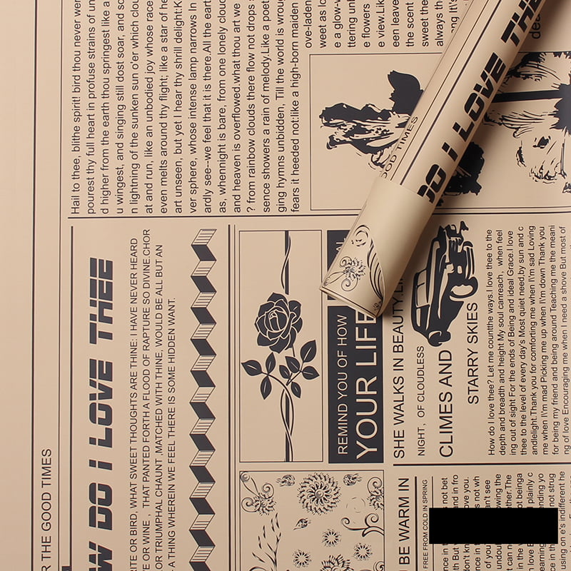 MYHC-21 Geschenkpapier im Retro-Zeitungsstil aus Rindsleder mit Blumen