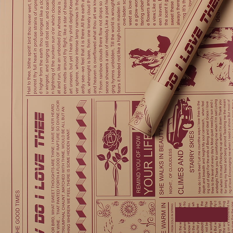 MYHC-21 Geschenkpapier im Retro-Zeitungsstil aus Rindsleder mit Blumen