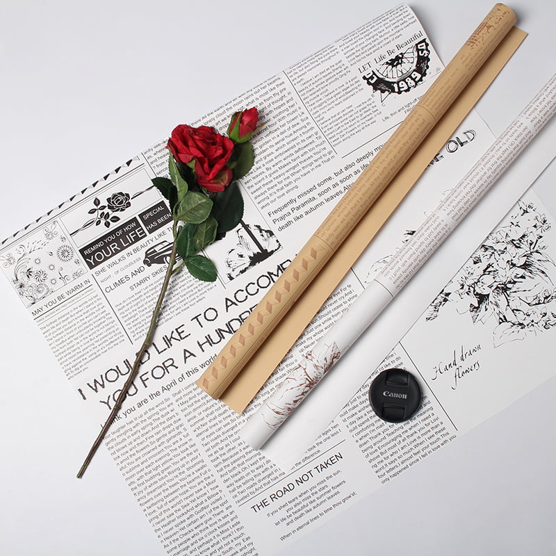 MYHC-21 Geschenkpapier im Retro-Zeitungsstil aus Rindsleder mit Blumen