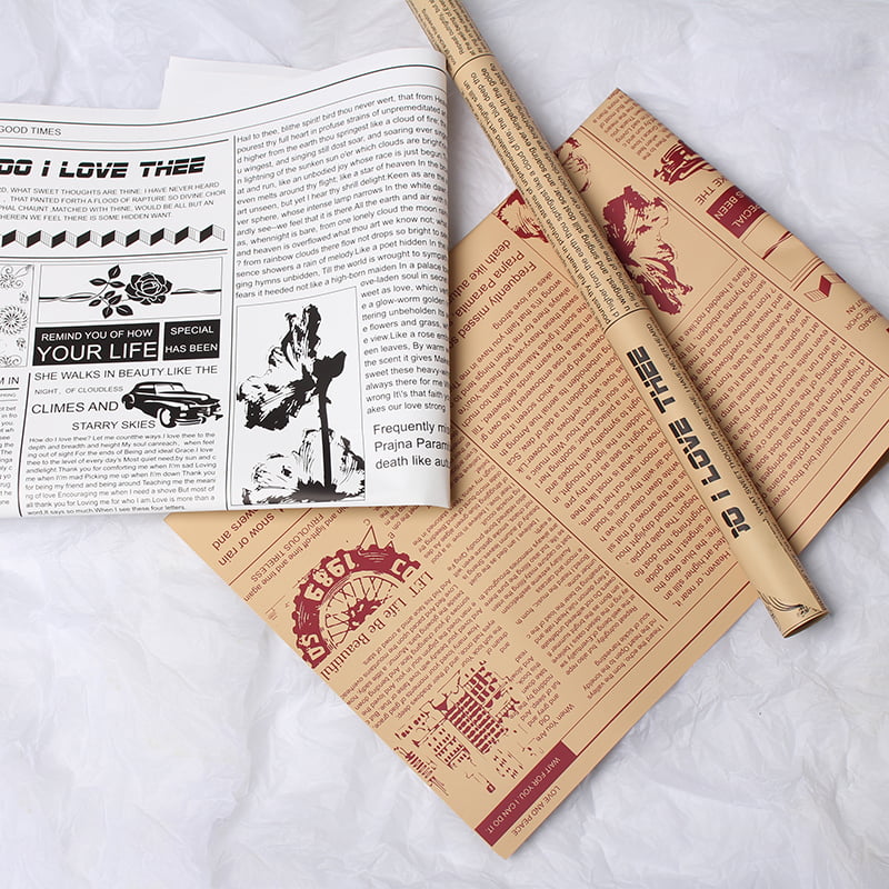MYHC-21 Geschenkpapier im Retro-Zeitungsstil aus Rindsleder mit Blumen