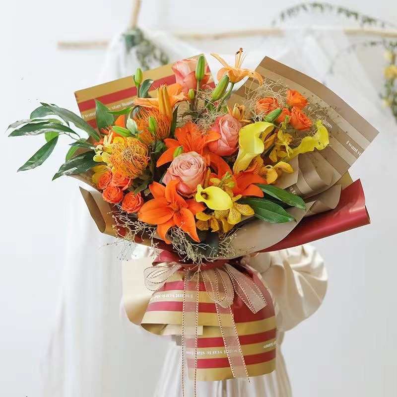 MYHC-22 57×57cm (±2cm) einseitiges, horizontales Blumen-Geschenkpapier mit Perlglanzfolie
