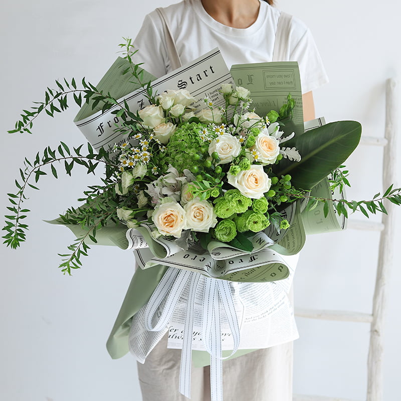 MYHC-23 Einseitige Verpackungsfolie im Zeitungsstil, doppelseitige und zweifarbige Blumenverpackungsfolie aus Rindsleder