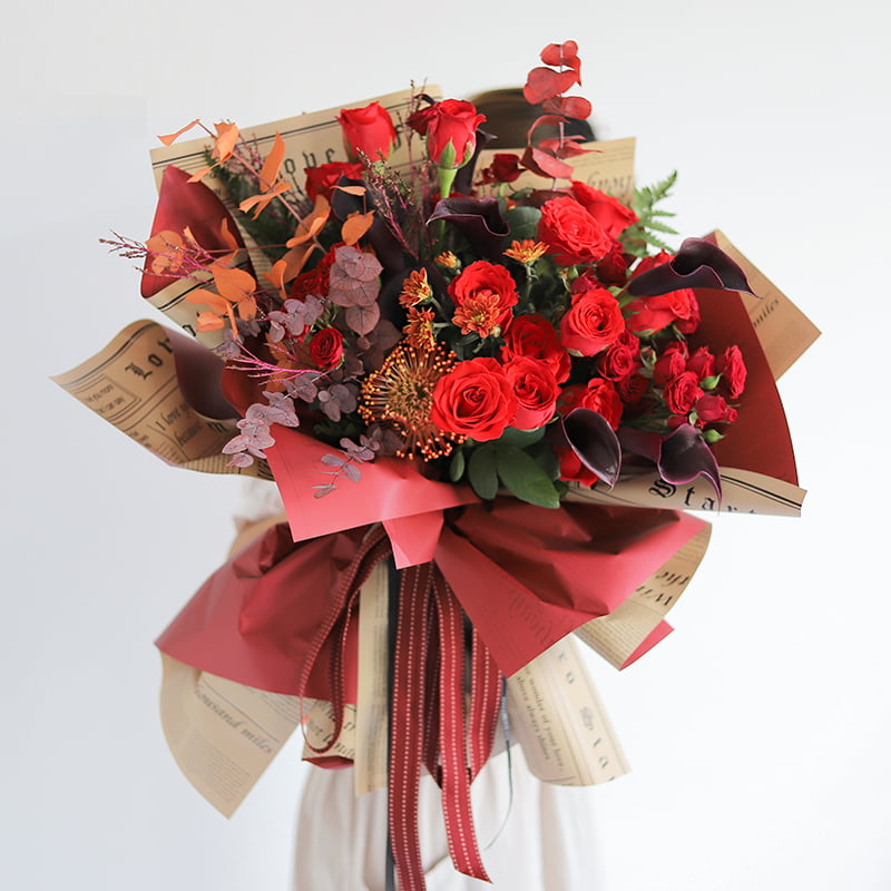 MYHC-23 Einseitige Verpackungsfolie im Zeitungsstil, doppelseitige und zweifarbige Blumenverpackungsfolie aus Rindsleder