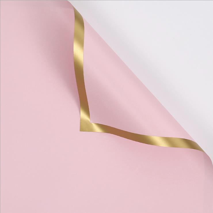 MYHC-27 Blumen-Geschenkpapier aus massiver Perlglanzfolie mit goldenem Rand