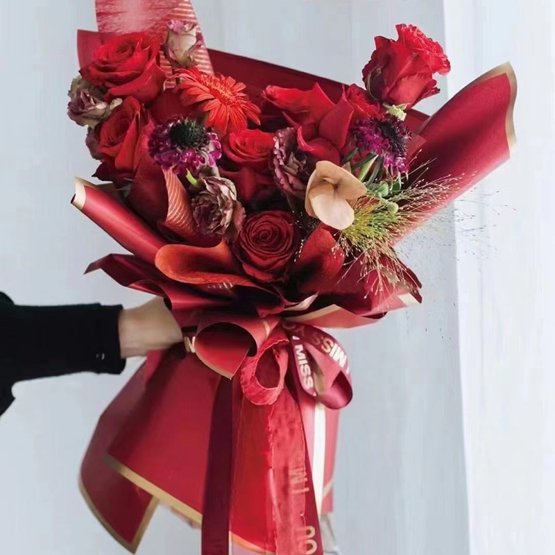 MYHC-27 Blumen-Geschenkpapier aus massiver Perlglanzfolie mit goldenem Rand