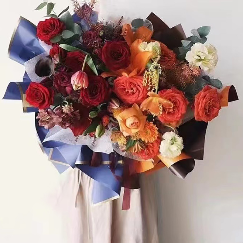 MYHC-27 Blumen-Geschenkpapier aus massiver Perlglanzfolie mit goldenem Rand