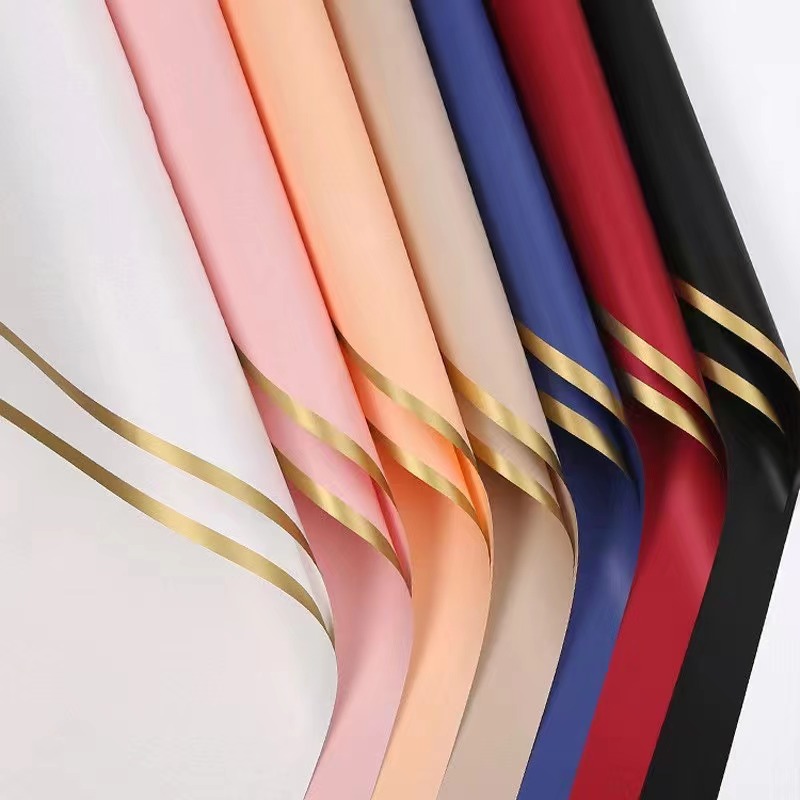 MYHC-27 Blumen-Geschenkpapier aus massiver Perlglanzfolie mit goldenem Rand