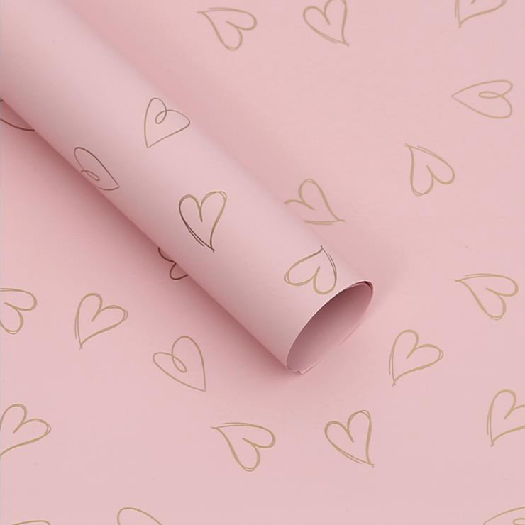 MYHC-28 Geschenkpapier mit herzförmigen Strichzeichnungen und einfarbigen Blumen aus Rindsleder