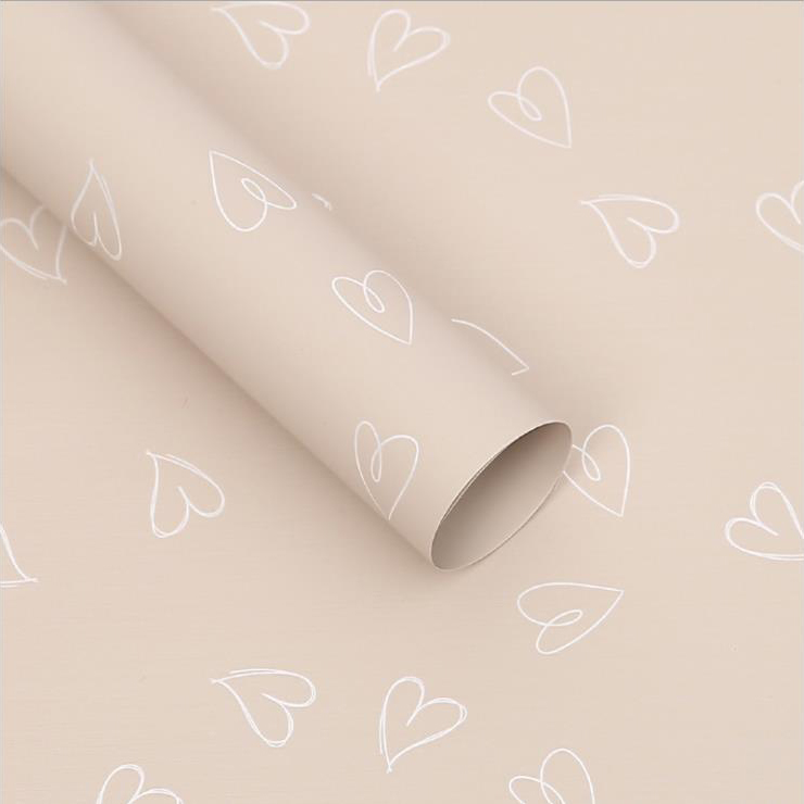 MYHC-28 Geschenkpapier mit herzförmigen Strichzeichnungen und einfarbigen Blumen aus Rindsleder