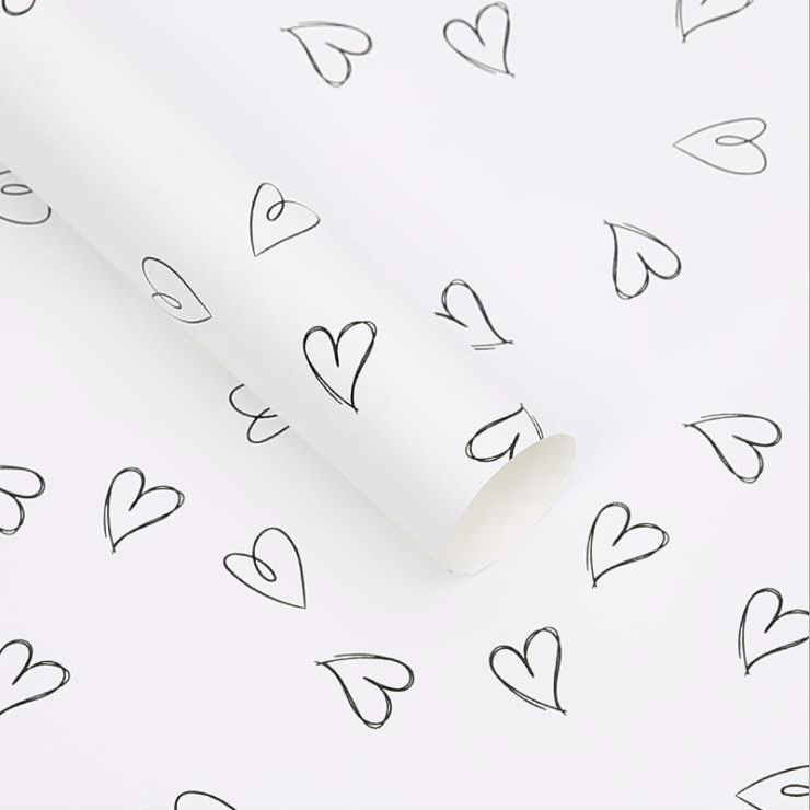 MYHC-28 Geschenkpapier mit herzförmigen Strichzeichnungen und einfarbigen Blumen aus Rindsleder