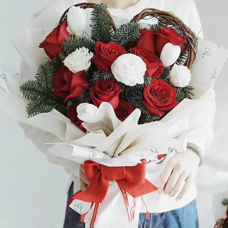 MYHC-28 Geschenkpapier mit herzförmigen Strichzeichnungen und einfarbigen Blumen aus Rindsleder