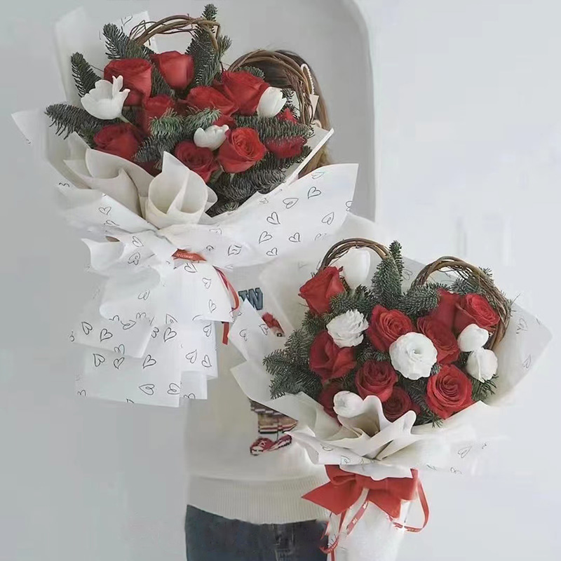 MYHC-28 Geschenkpapier mit herzförmigen Strichzeichnungen und einfarbigen Blumen aus Rindsleder