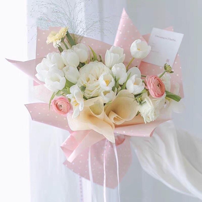 MYHC-37 Geschenkpapier mit einfarbigen Punkten aus Baumwolle und Blumen
