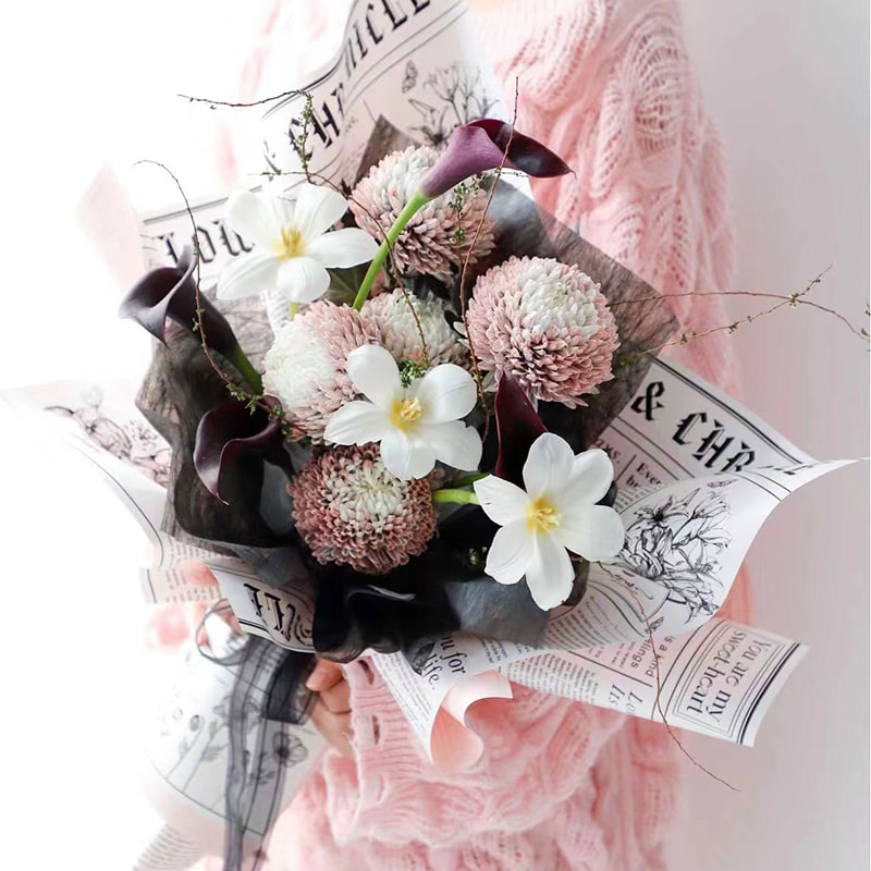 MYHC-41 Einseitiges Geschenkpapier aus Rindsleder mit Blumen im Zeitungsstil