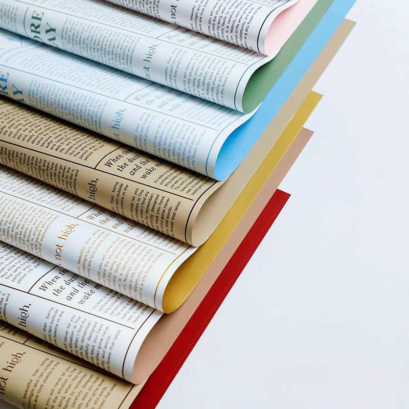 MYHC-41 Einseitiges Geschenkpapier aus Rindsleder mit Blumen im Zeitungsstil