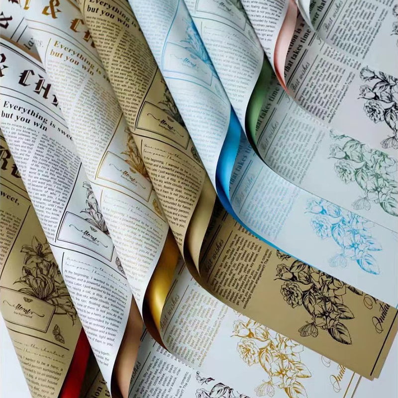 MYHC-41 Einseitiges Geschenkpapier aus Rindsleder mit Blumen im Zeitungsstil
