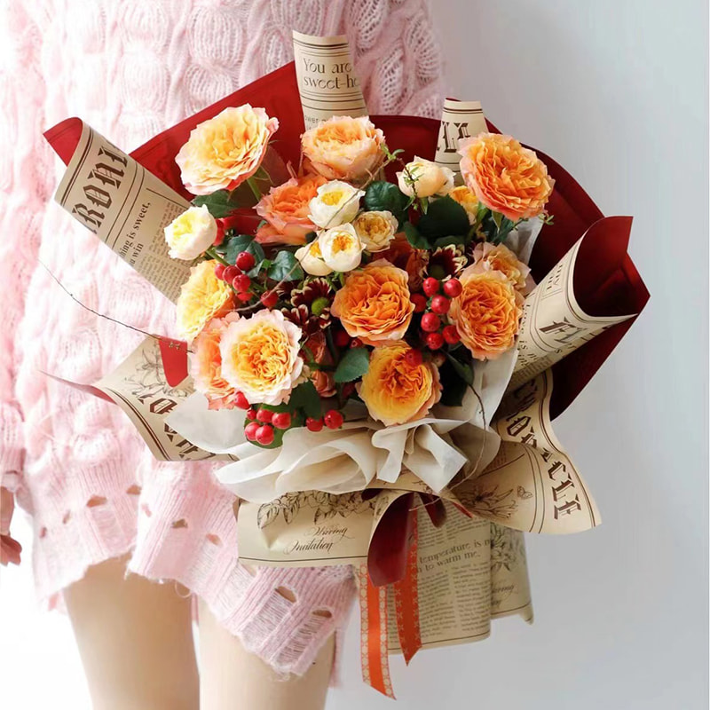 MYHC-41 Einseitiges Geschenkpapier aus Rindsleder mit Blumen im Zeitungsstil