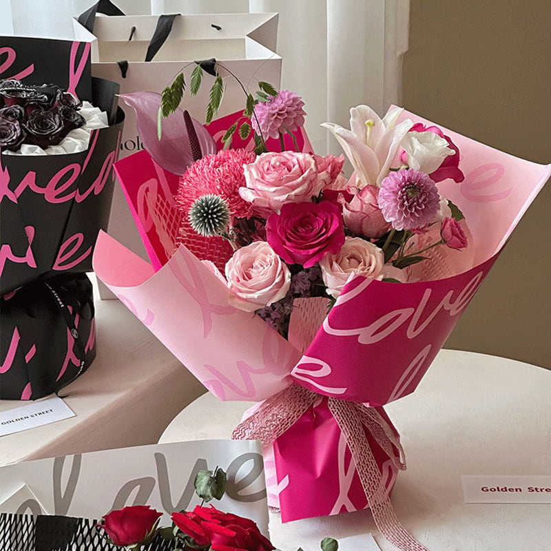MYHC-45 Love Pattern Art Wasserfestes Blumen-Geschenkpapier