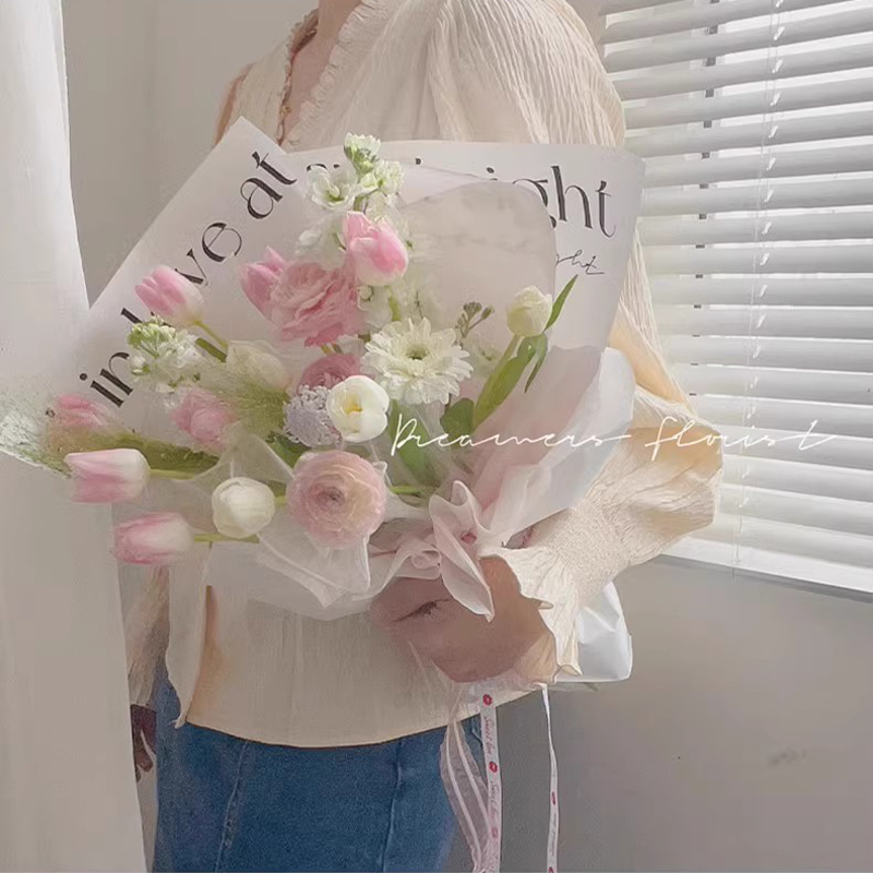 MYHC-53 Einseitige Liebe auf den ersten Blick, englische Dekoration, Blumen-Geschenkpapier aus Kunststoff
