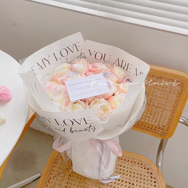 MYHC-53 Einseitige Liebe auf den ersten Blick, englische Dekoration, Blumen-Geschenkpapier aus Kunststoff