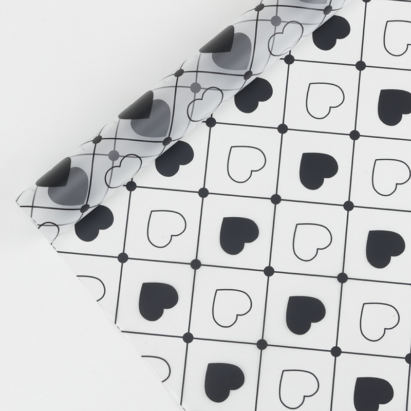 MYHC-60 Monochrome Love Plaid Pattern Transparente Blumenverpackungsfolie