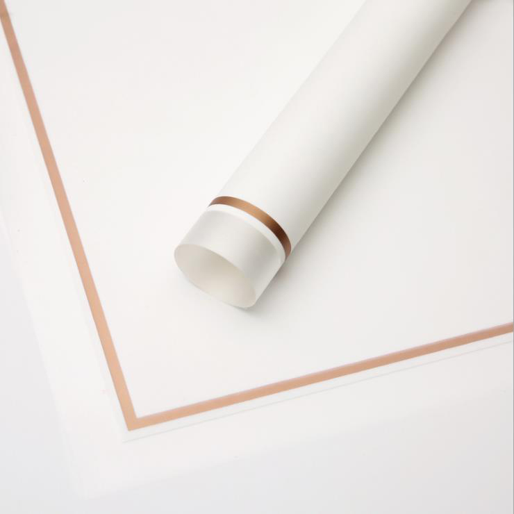 MYHC-61 Geschenkpapier mit weißem Rand und goldenem Rand, matte Folie, mattes Blumen-Geschenkpapier