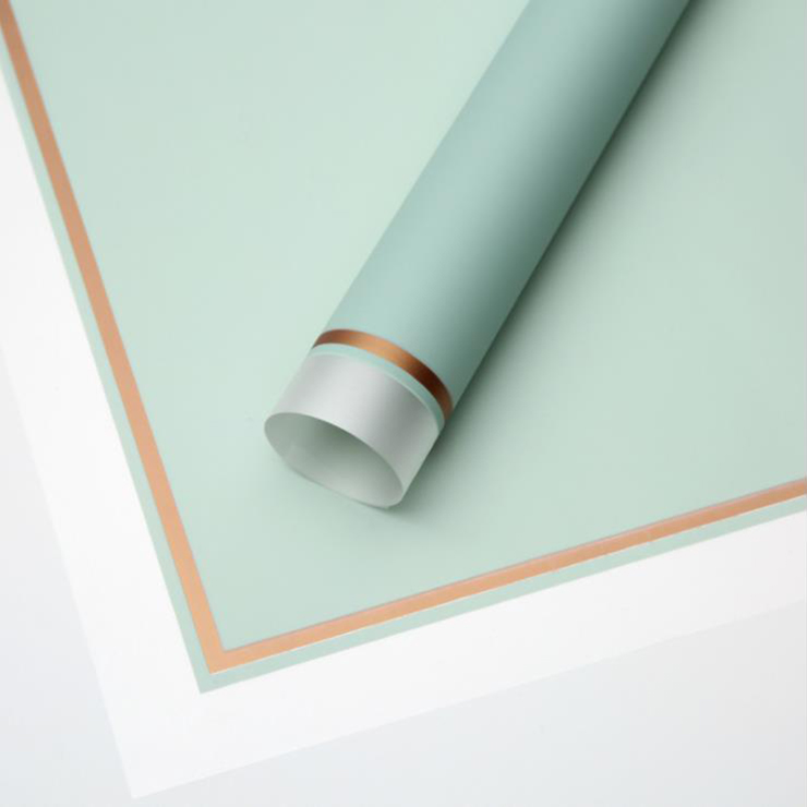 MYHC-61 Geschenkpapier mit weißem Rand und goldenem Rand, matte Folie, mattes Blumen-Geschenkpapier