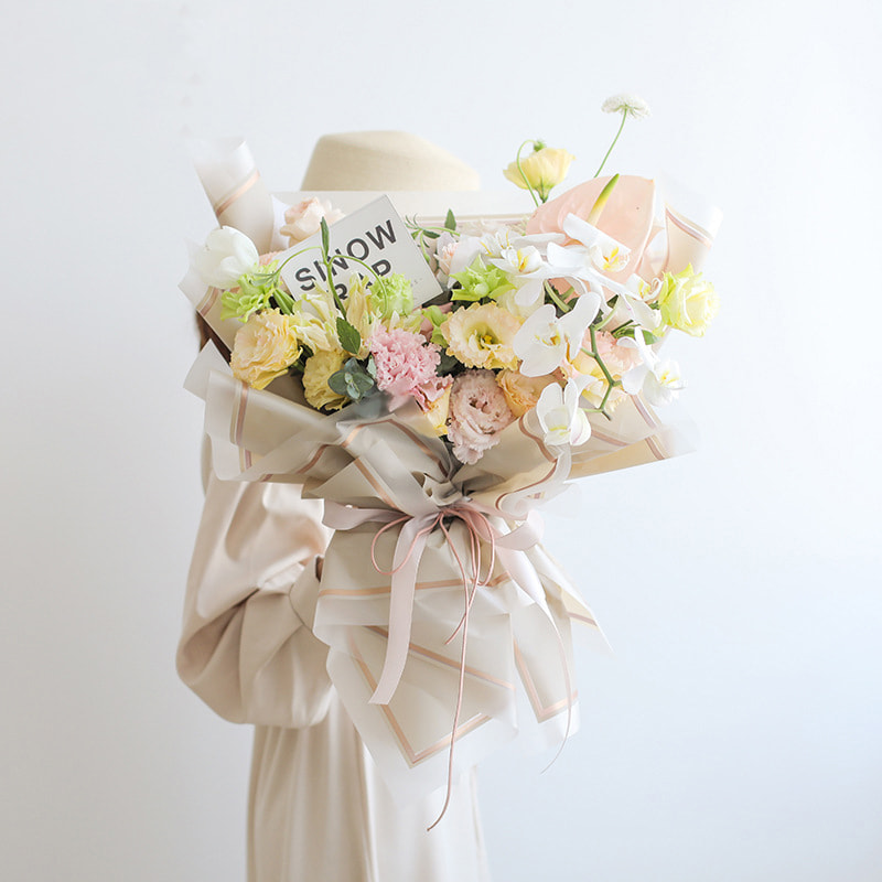MYHC-61 Geschenkpapier mit weißem Rand und goldenem Rand, matte Folie, mattes Blumen-Geschenkpapier