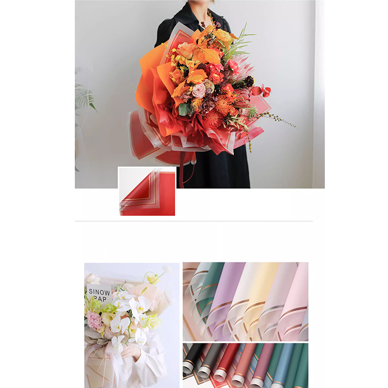 MYHC-61 Geschenkpapier mit weißem Rand und goldenem Rand, matte Folie, mattes Blumen-Geschenkpapier