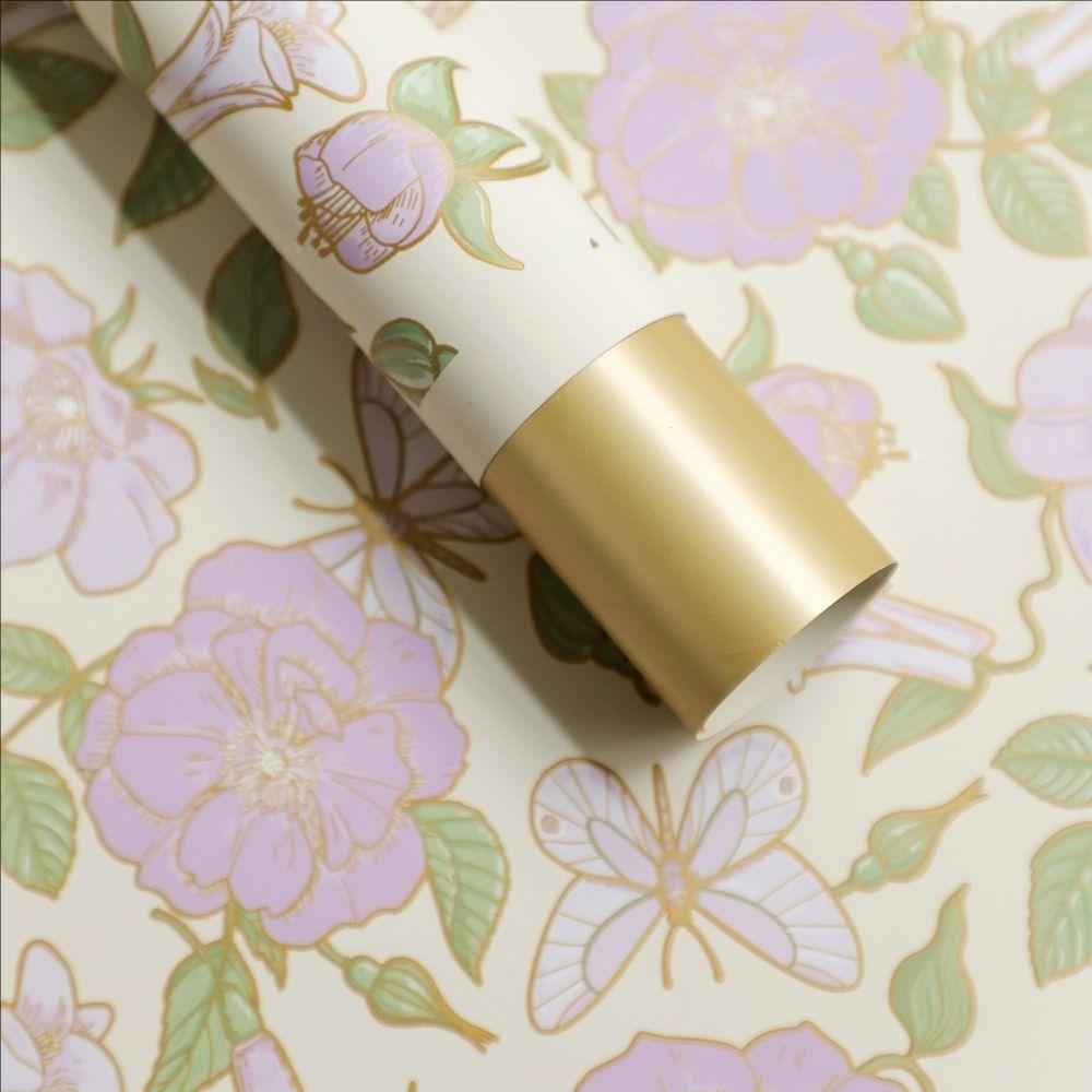 MYHC-76 Goldkantiges Geschenkpapier mit Vintage-Kamelienmuster, Perlglanzfolie und Blumen