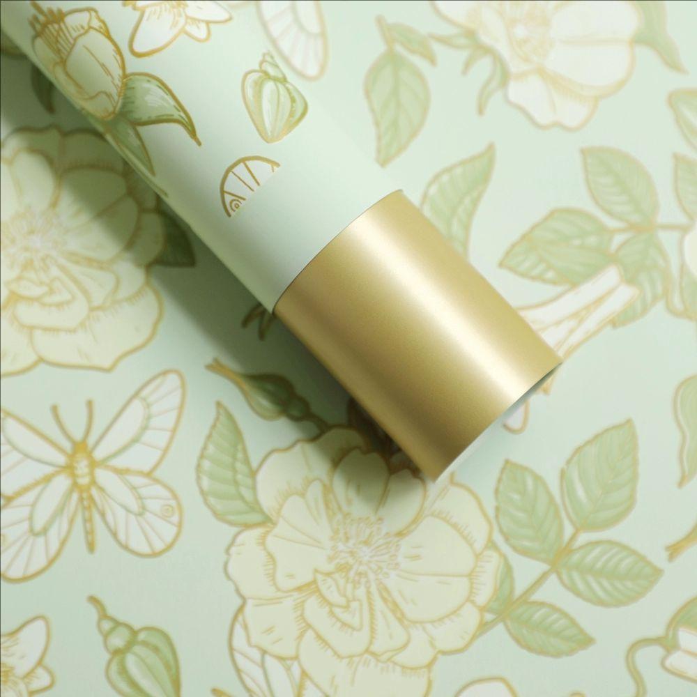 MYHC-76 Goldkantiges Geschenkpapier mit Vintage-Kamelienmuster, Perlglanzfolie und Blumen