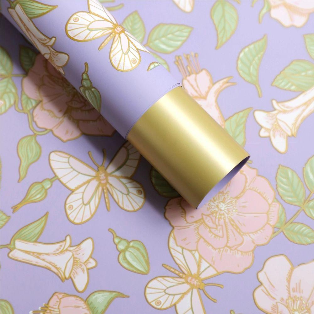MYHC-76 Goldkantiges Geschenkpapier mit Vintage-Kamelienmuster, Perlglanzfolie und Blumen