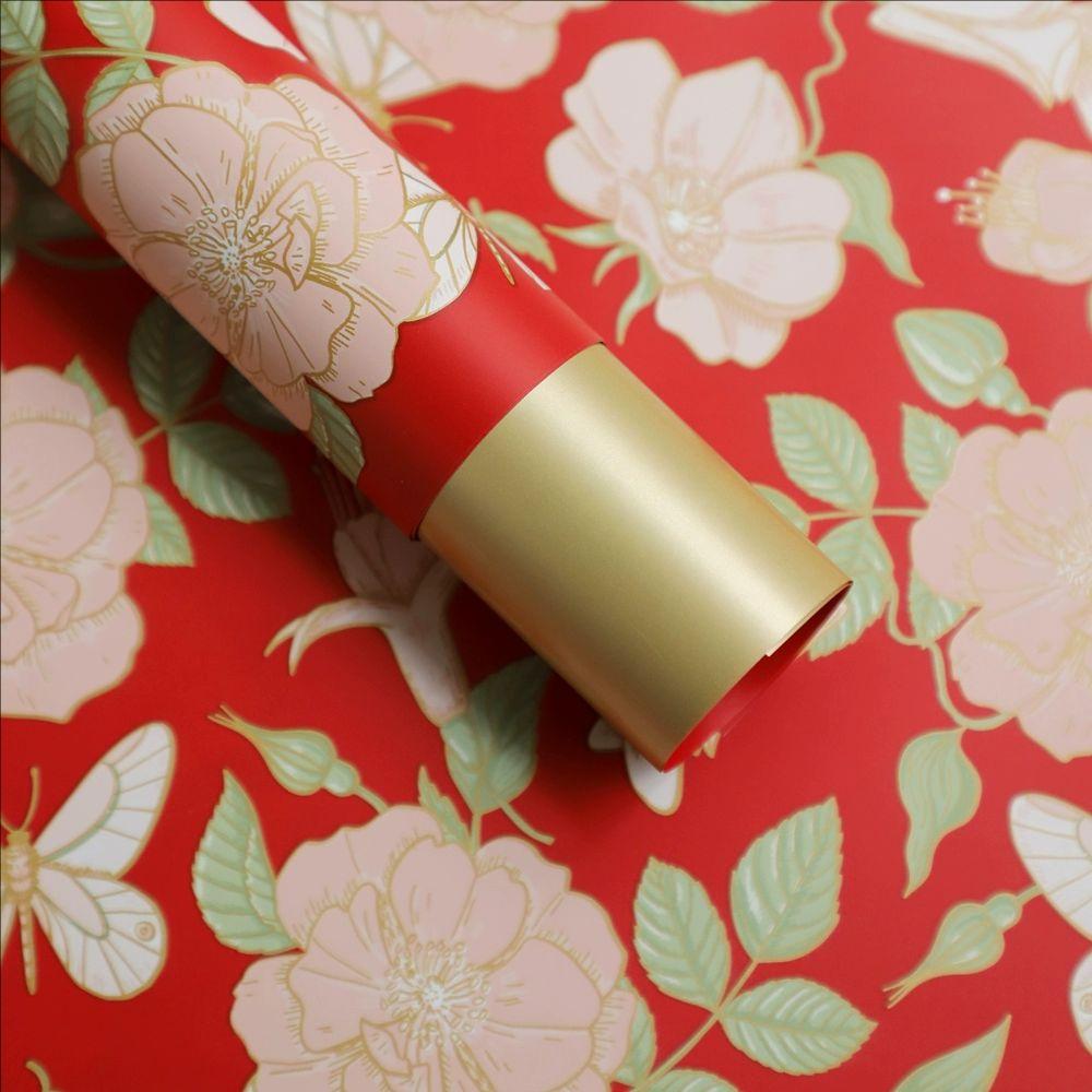 MYHC-76 Goldkantiges Geschenkpapier mit Vintage-Kamelienmuster, Perlglanzfolie und Blumen