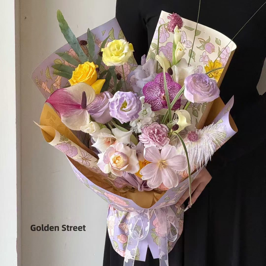 MYHC-76 Goldkantiges Geschenkpapier mit Vintage-Kamelienmuster, Perlglanzfolie und Blumen