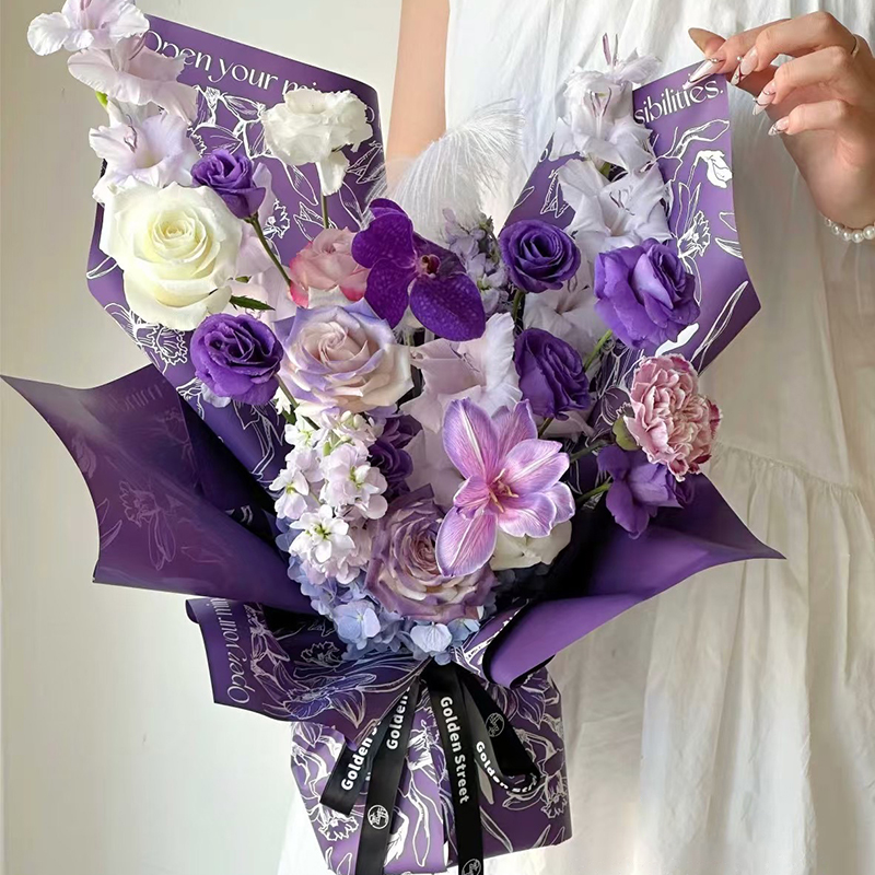 MYHC-77 Daffodils Lines Bopp Blumen-Geschenkpapier mit Perlglanzfolie