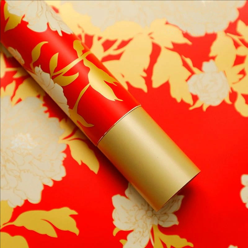 MYHC-78 Geschenkpapier mit goldenem Rand, Pfingstrosenmuster, Perlglanzfolie im chinesischen Stil