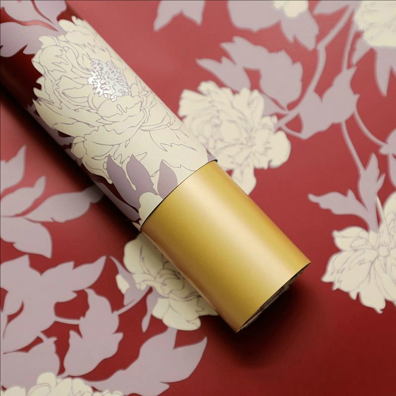 MYHC-78 Geschenkpapier mit goldenem Rand, Pfingstrosenmuster, Perlglanzfolie im chinesischen Stil