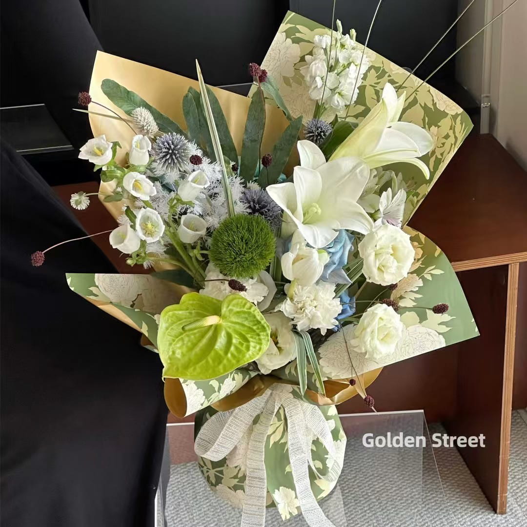 MYHC-78 Geschenkpapier mit goldenem Rand, Pfingstrosenmuster, Perlglanzfolie im chinesischen Stil