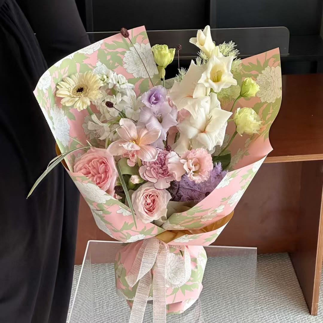 MYHC-78 Geschenkpapier mit goldenem Rand, Pfingstrosenmuster, Perlglanzfolie im chinesischen Stil