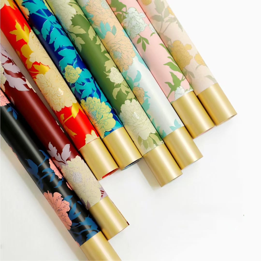 MYHC-78 Geschenkpapier mit goldenem Rand, Pfingstrosenmuster, Perlglanzfolie im chinesischen Stil