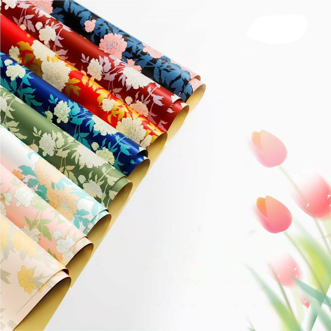 MYHC-78 Geschenkpapier mit goldenem Rand, Pfingstrosenmuster, Perlglanzfolie im chinesischen Stil